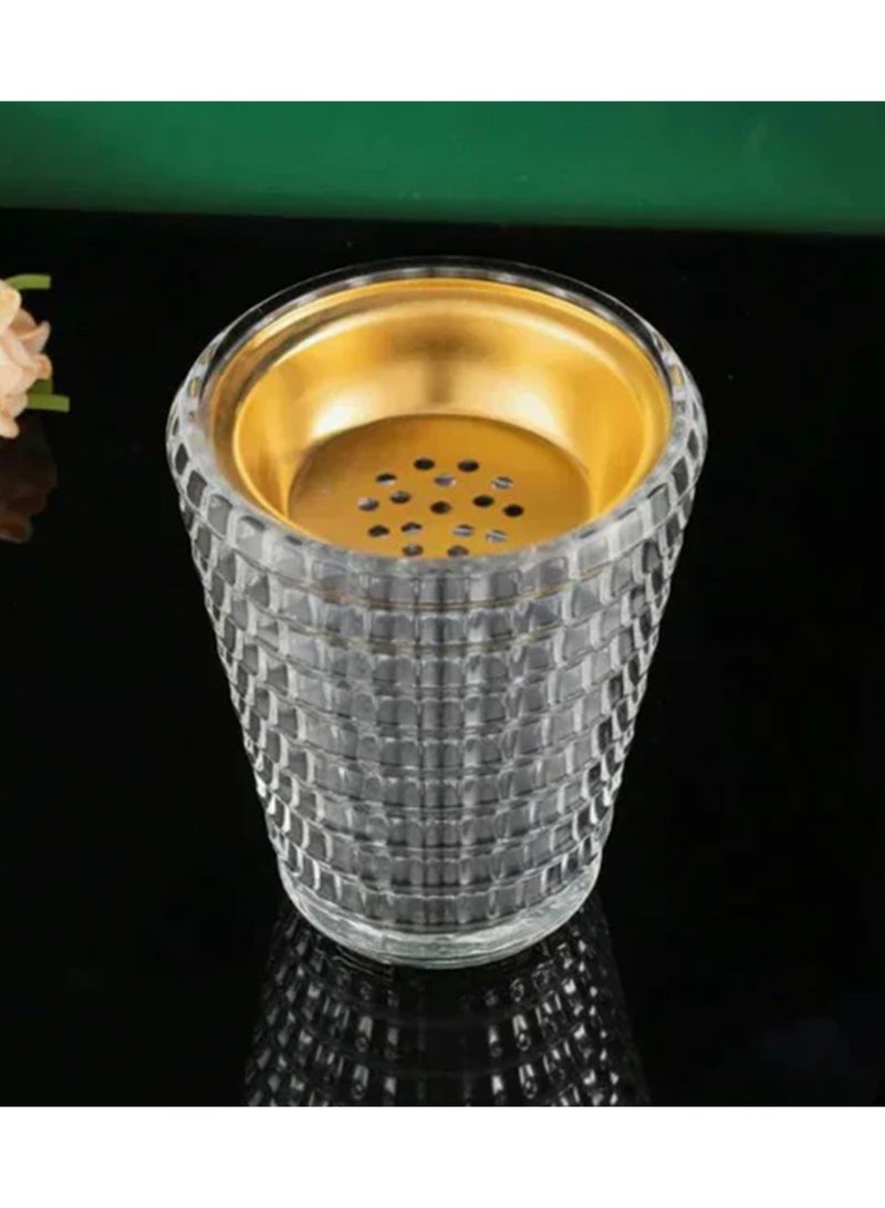 SAQOWARE Luxury Crystal Arabic Incense Bakhoor Burner(Clear) Madkhan / Mabkhara / Flower Base-Metal with Glass Holder - Image 4